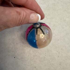 Vtg Poland Mercury Glass Christmas Ornament Striped Multicolor Glitter